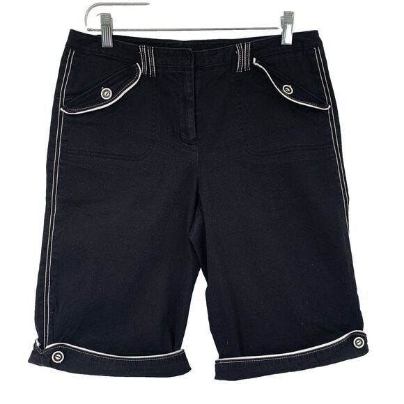 LARRY LEVINE Stretch Black with‎ White Trim Accent Women's Cuffed Shorts Size 8 - Picture 4 of 8
